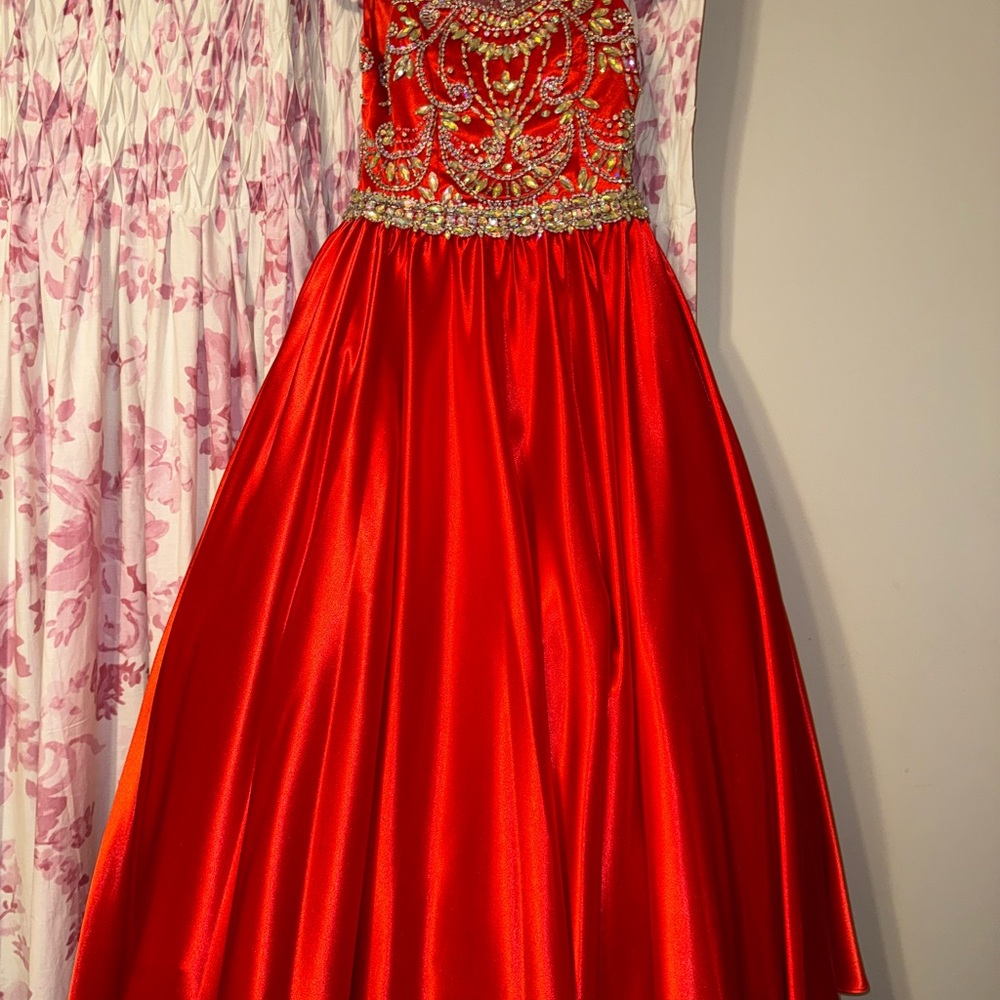 Elegant Red Kids Dress with Beaded Bodice